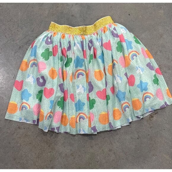 Girls Rainbow & Clover Print Tulle Skirt L 100% Polyester Gold Elastic Waist - Picture 1 of 3